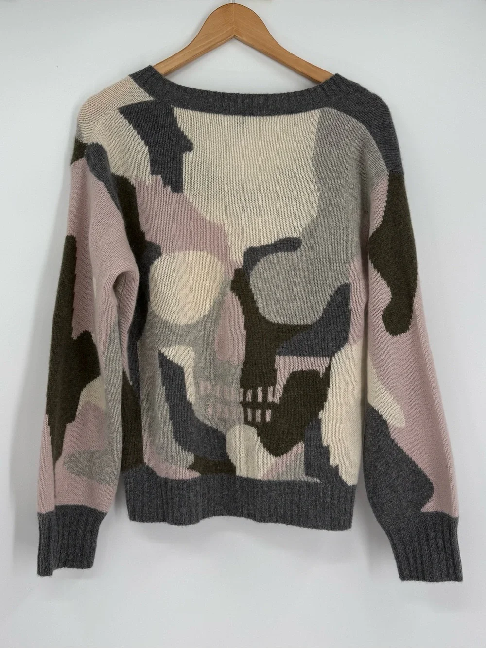 Skull Cashmere Womens Gray Pink 100% Cashmere Skull-Back Sweater Size M Pullover